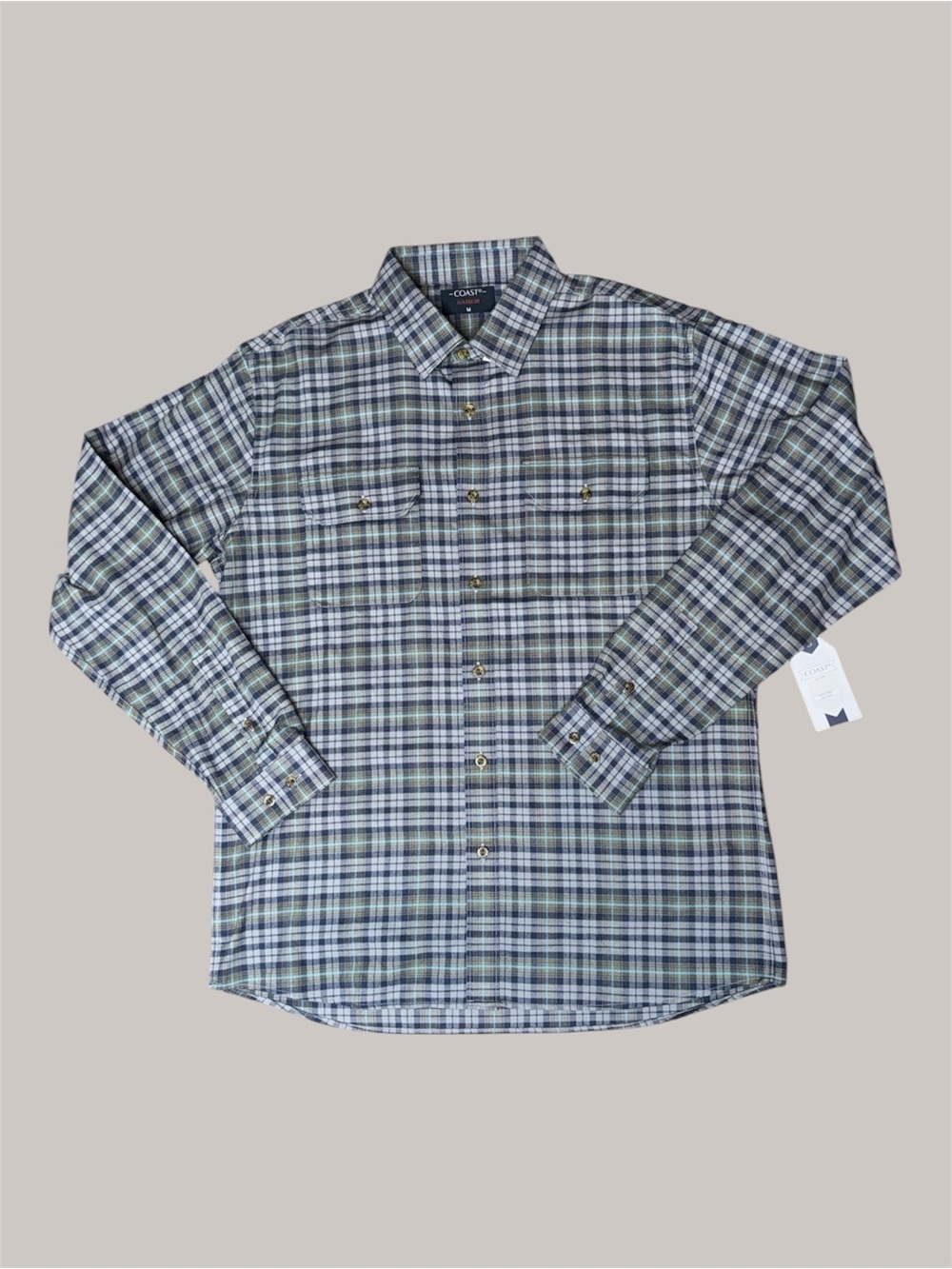 Coast Harbor Flannel Plaid Button-Down Shirt in Navy, Gray, and Ivy